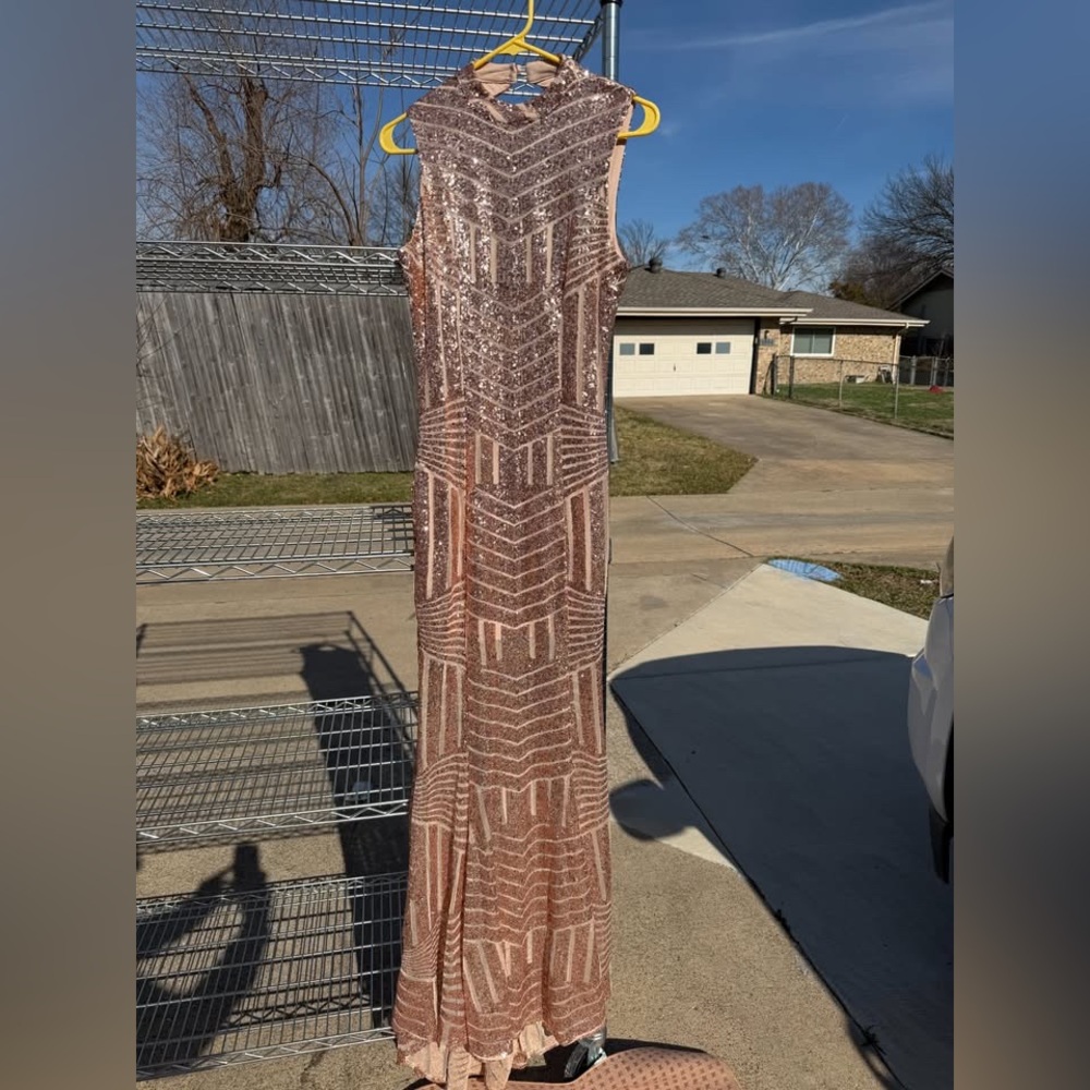 Hot Miami Styles Sequin Embellished dress in Tan and Gold